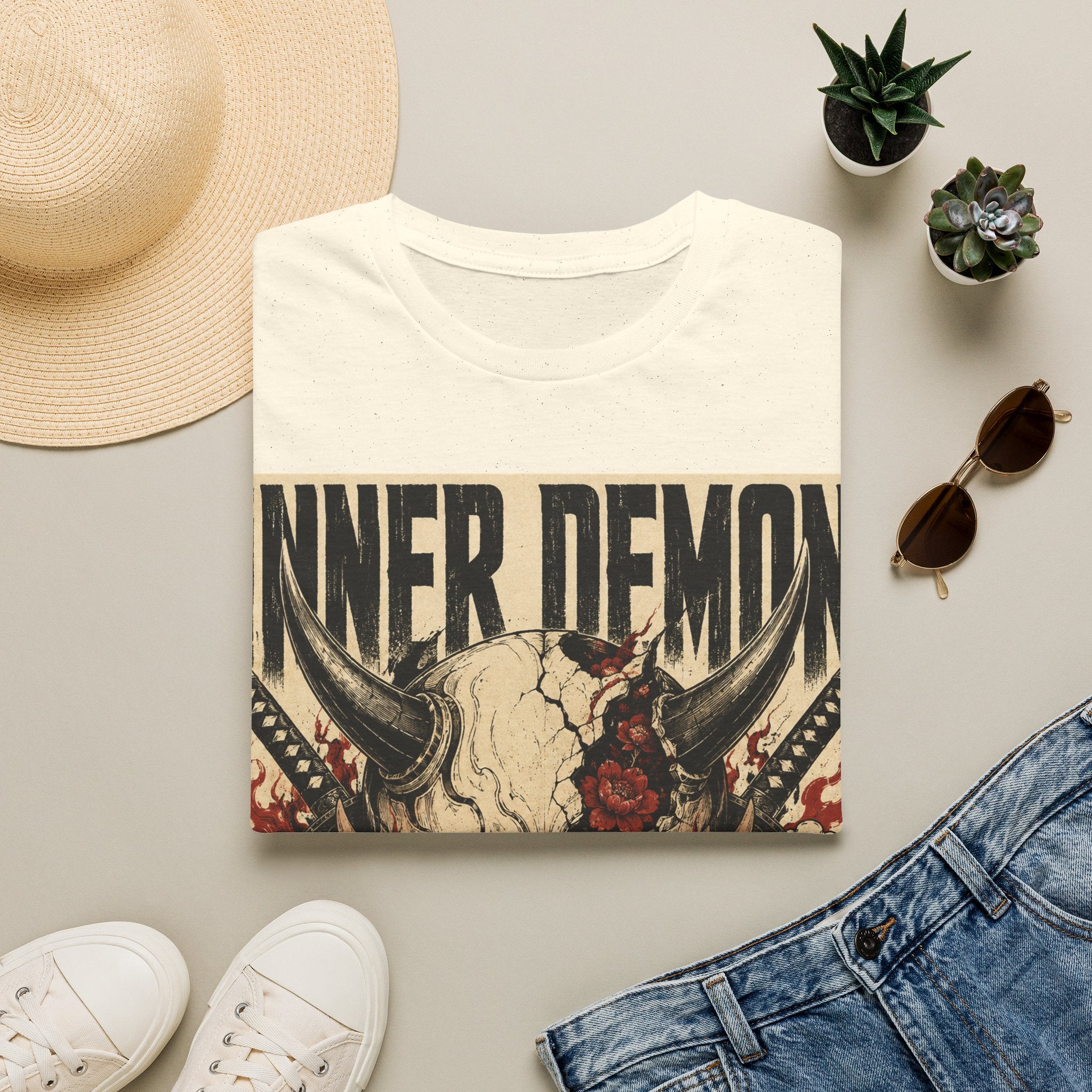 Inner Demon Graphic T-Shirt — Horror Skull Oni Design