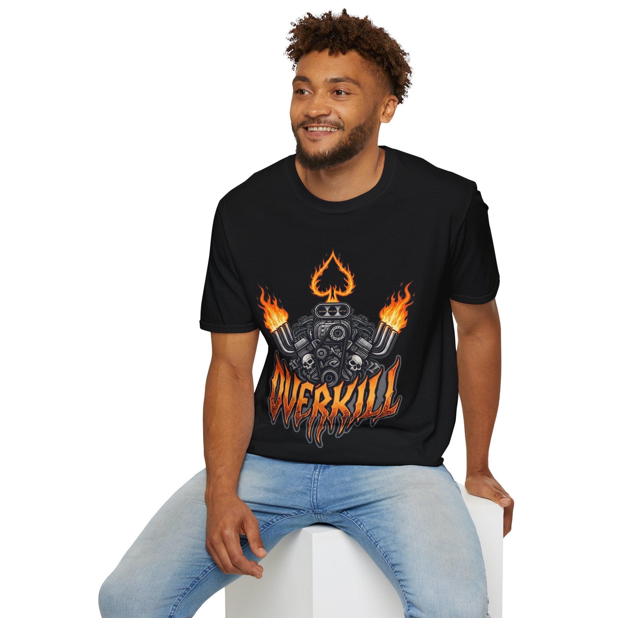 Flaming Ace Engine Motorhead Inspired T‑Shirt — Overkill Motorcycle Design