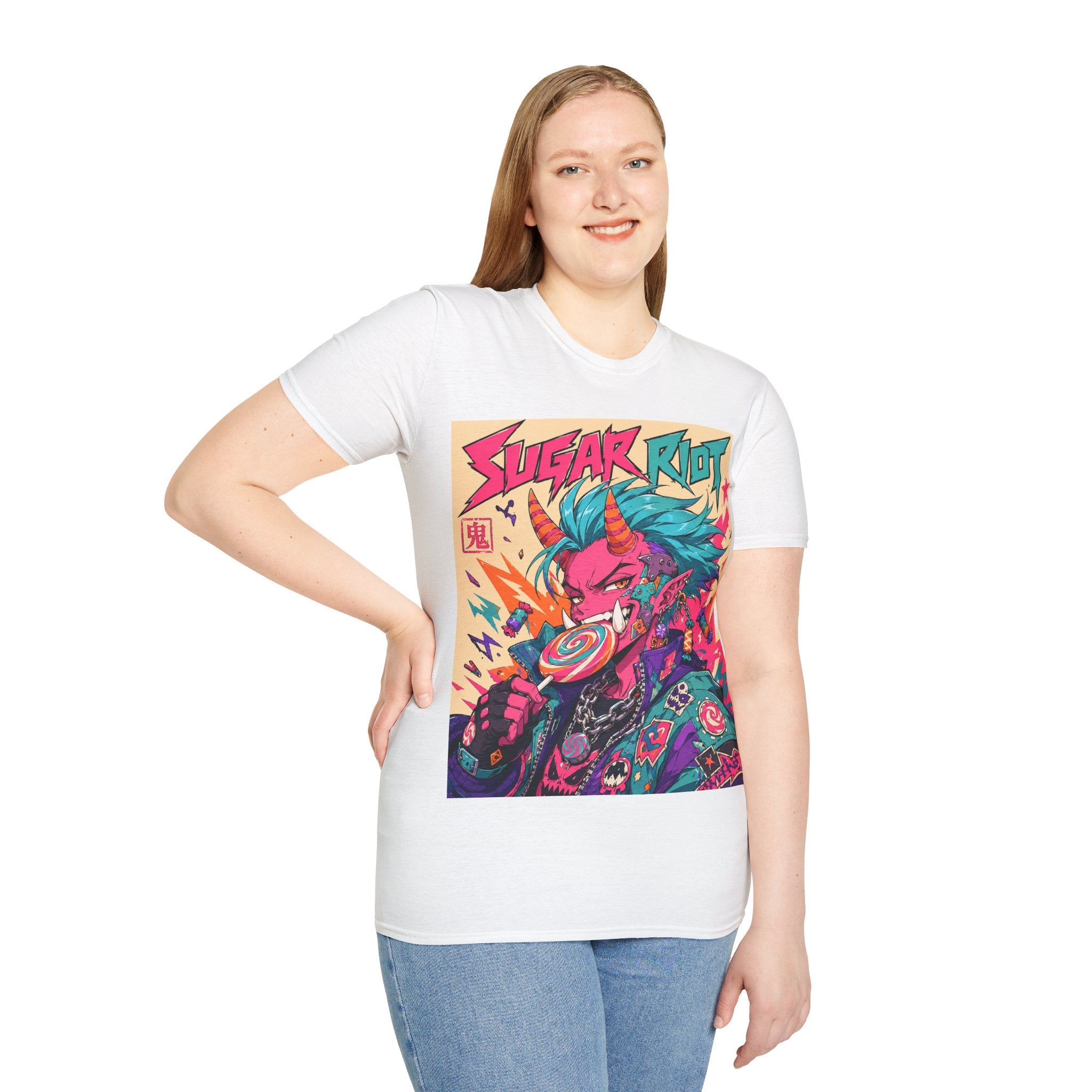 Sugar Riot T‑Shirt — Colorful Punk Unicorn Candy Skull Graphic Tee