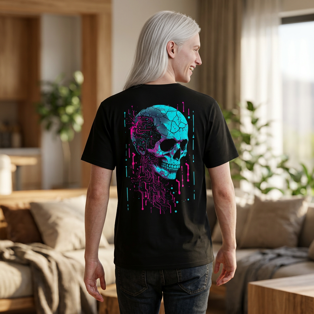 Glitch Skull Back Print Cyberpunk — Tee