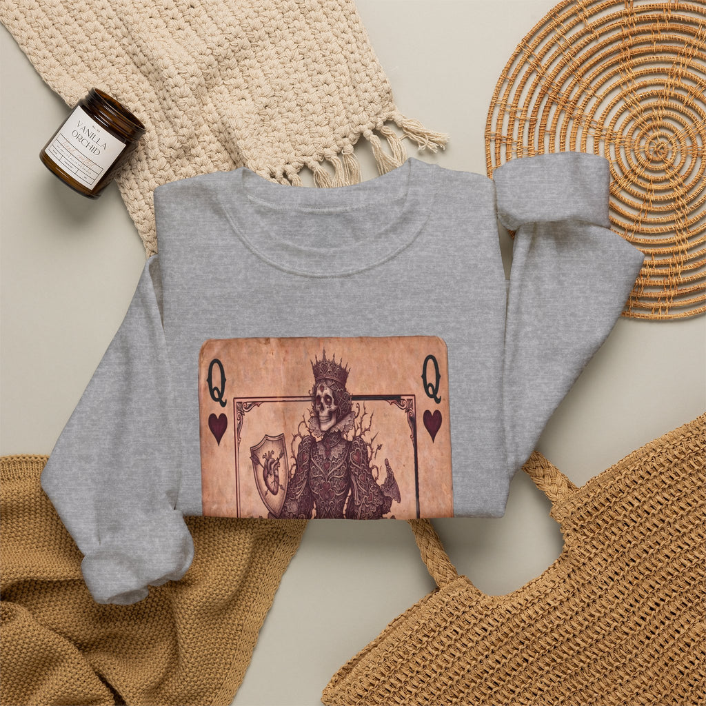 Queen of Hearts Playing Card Sweatshirt — Vintage Gothic Card Graphic