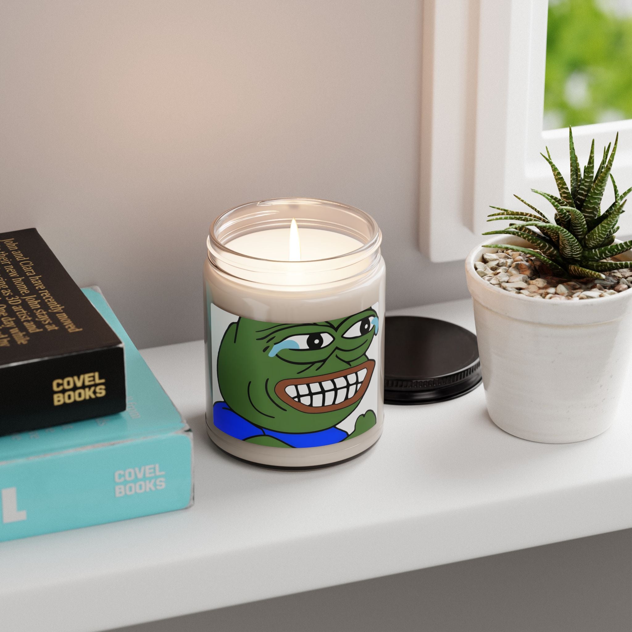 Soy Candle — Funny Pepe Grin Meme 9oz Scented Jar Candle