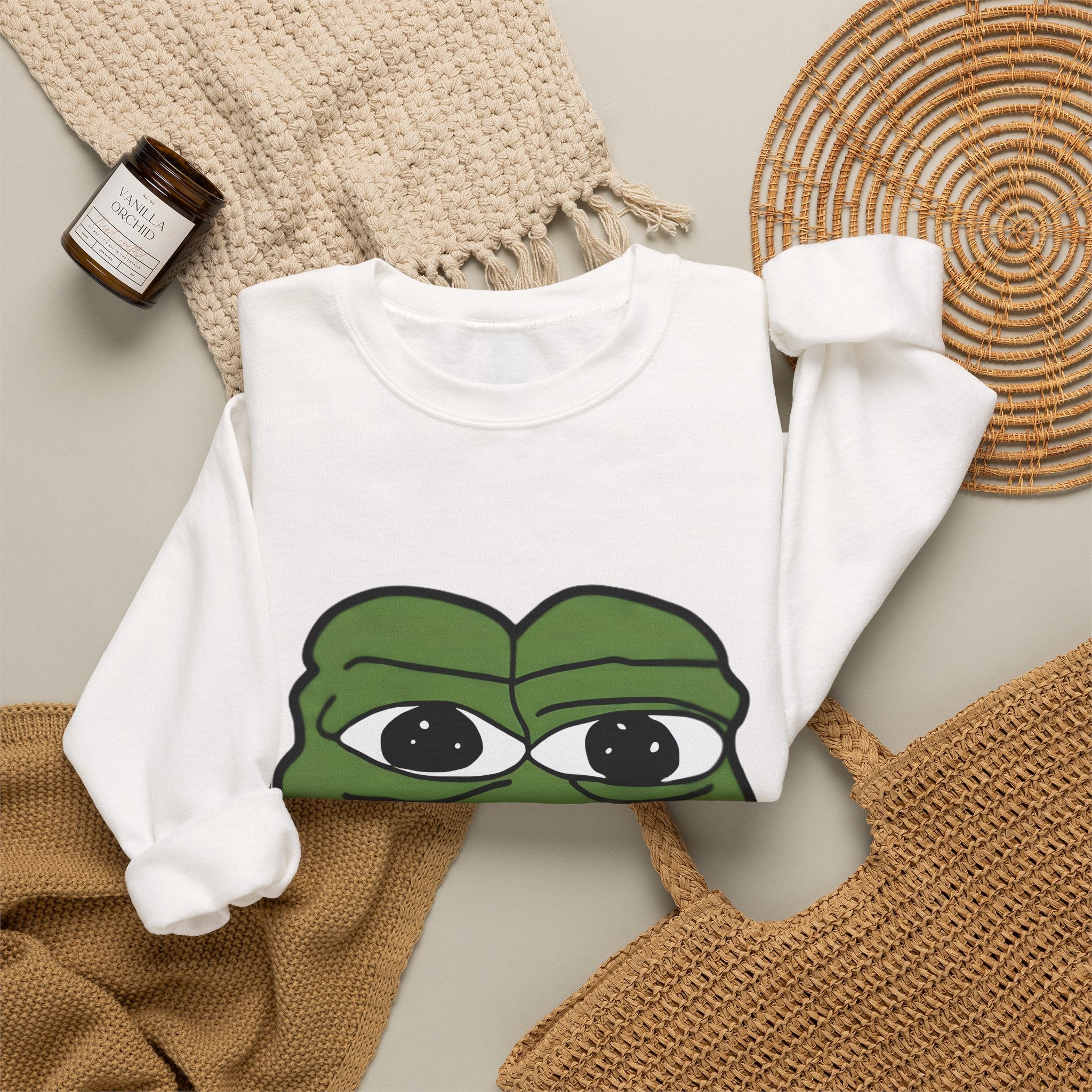 Pepe Frog Graphic Sweatshirt — Sad Frog Meme Crewneck
