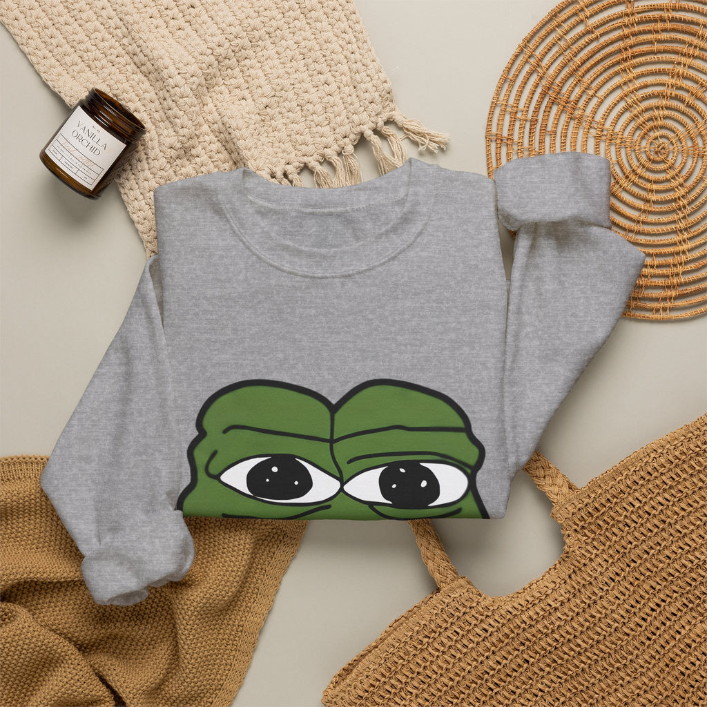 Pepe Frog Graphic Sweatshirt — Sad Frog Meme Crewneck