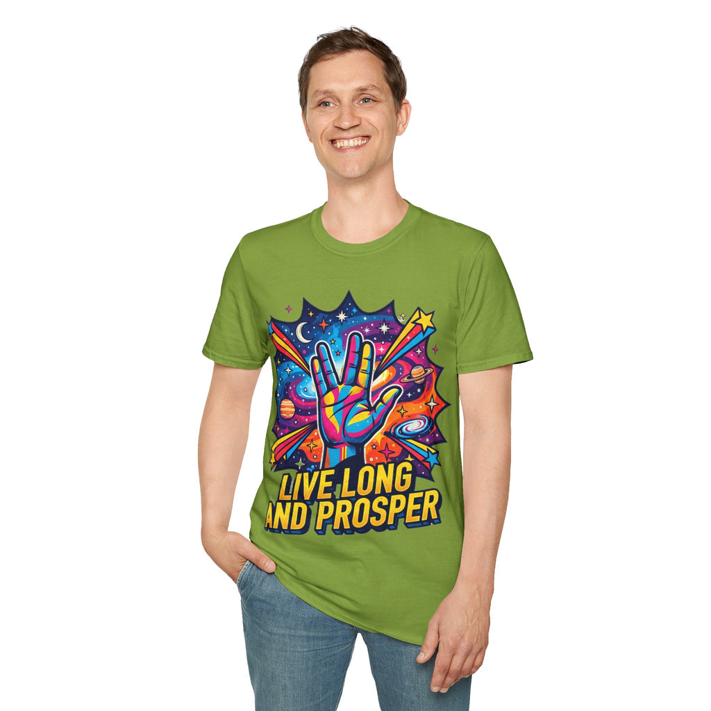 Live Long and Prosper T-Shirt — Colorful Space Vulcan Salute Tee
