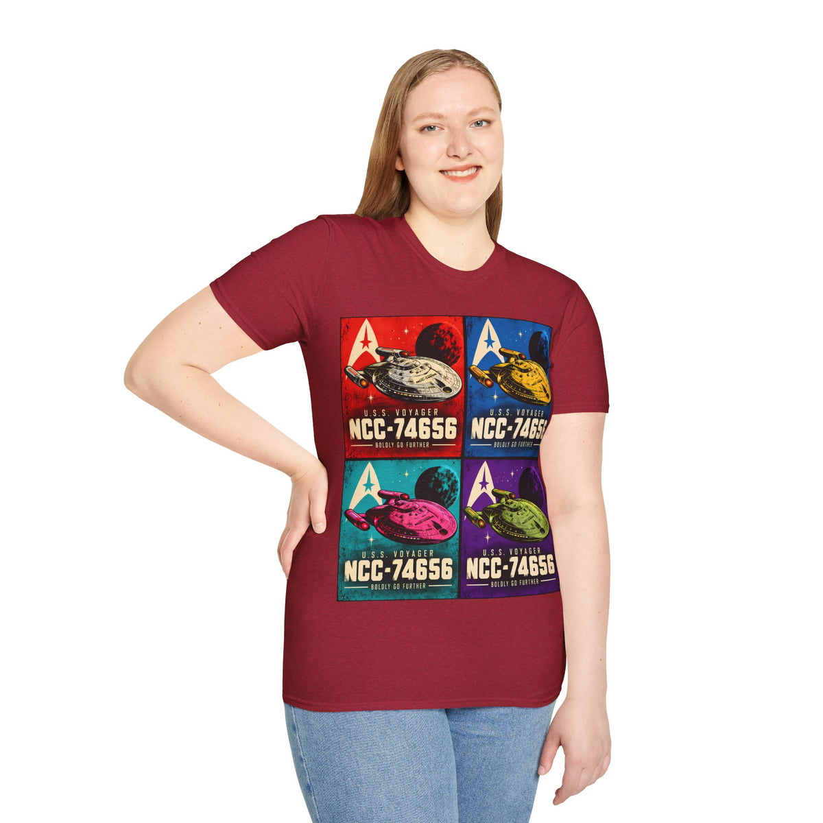 Starship Pop Art T-Shirt — U.S.S. Voyager NCC-74656 Retro Sci‑Fi Tee