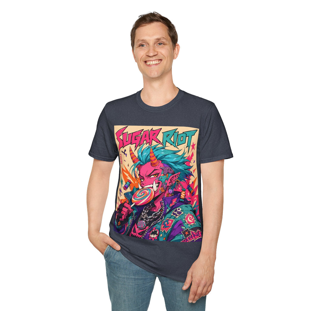 Sugar Riot T‑Shirt — Colorful Punk Unicorn Candy Skull Graphic Tee