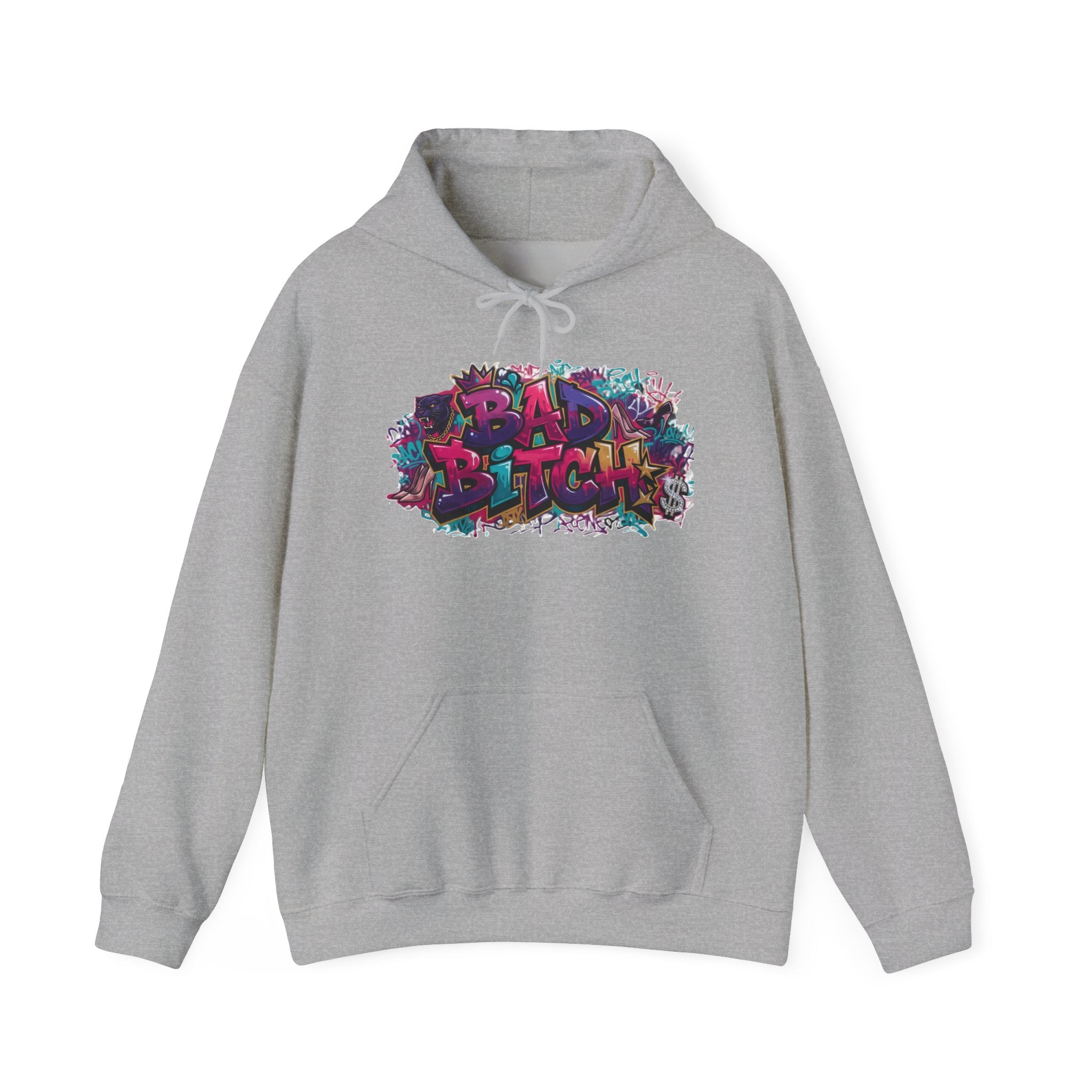 Graphic Hoodie — 'Bad Bitch' Colorful Graffiti Streetwear Pullover