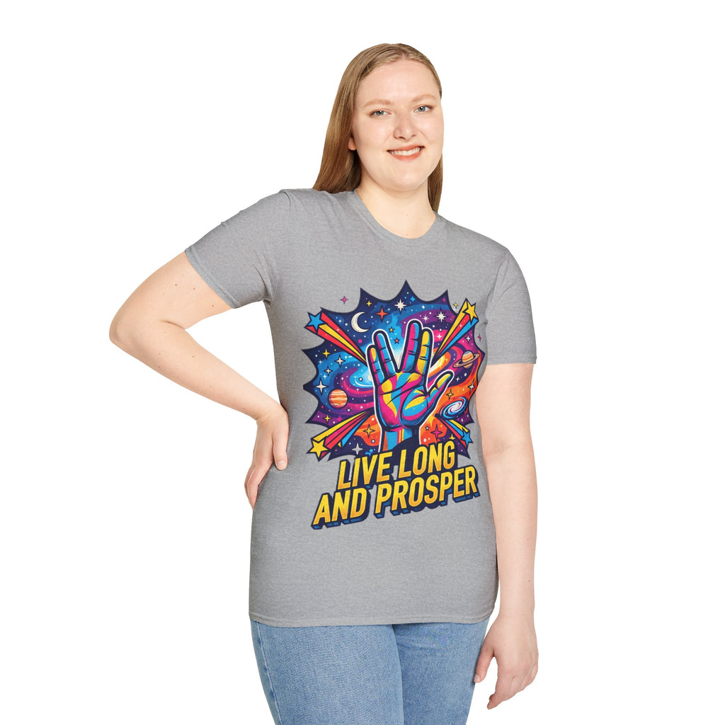 Live Long and Prosper T-Shirt — Colorful Space Vulcan Salute Tee