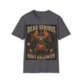 Halloween T-Shirt — "Dead Serious About Halloween" Skull & Pumpkin Vintage Design