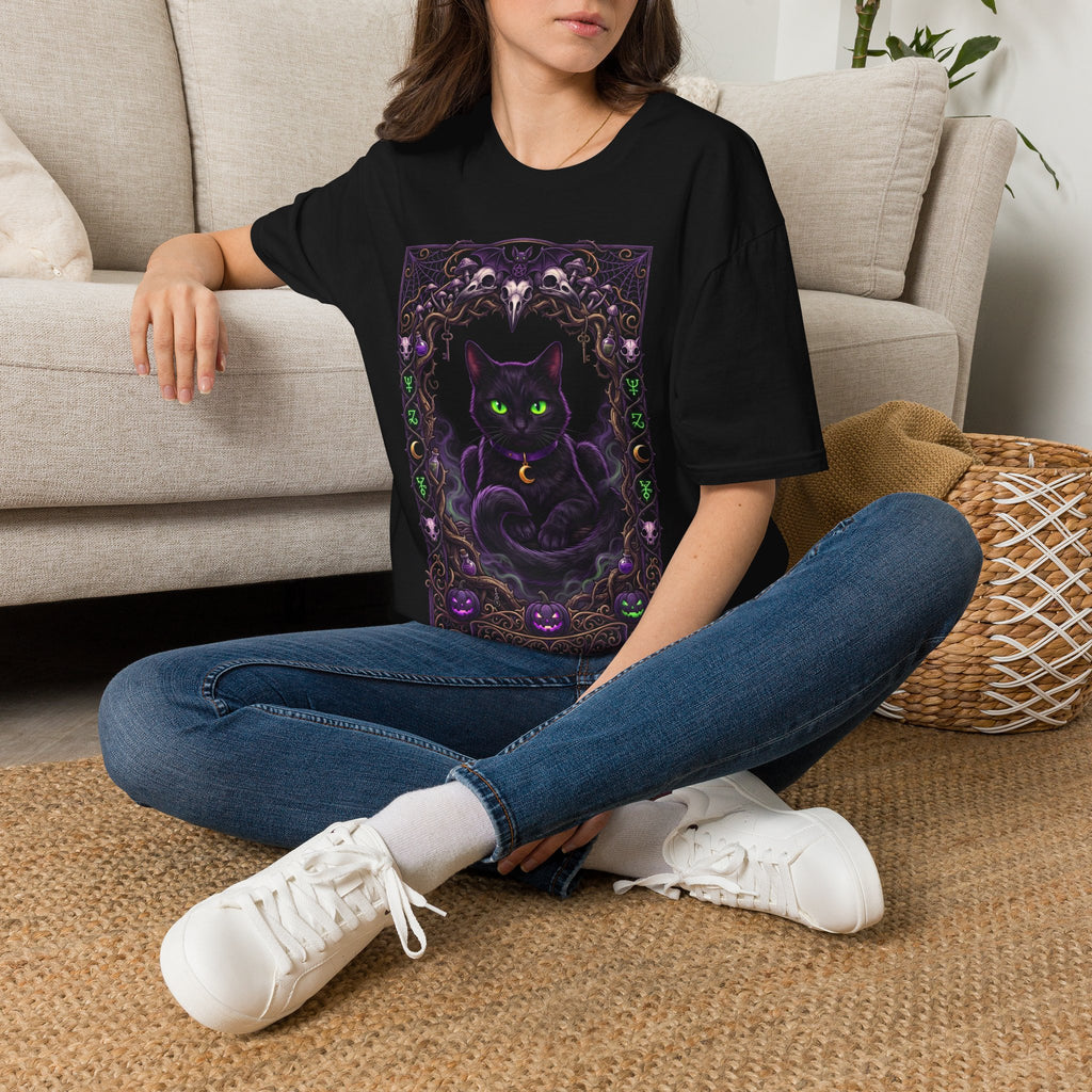 Mystic Green-Eyed Cat Tee - Gothic Occult Cat Graphic T-Shirt