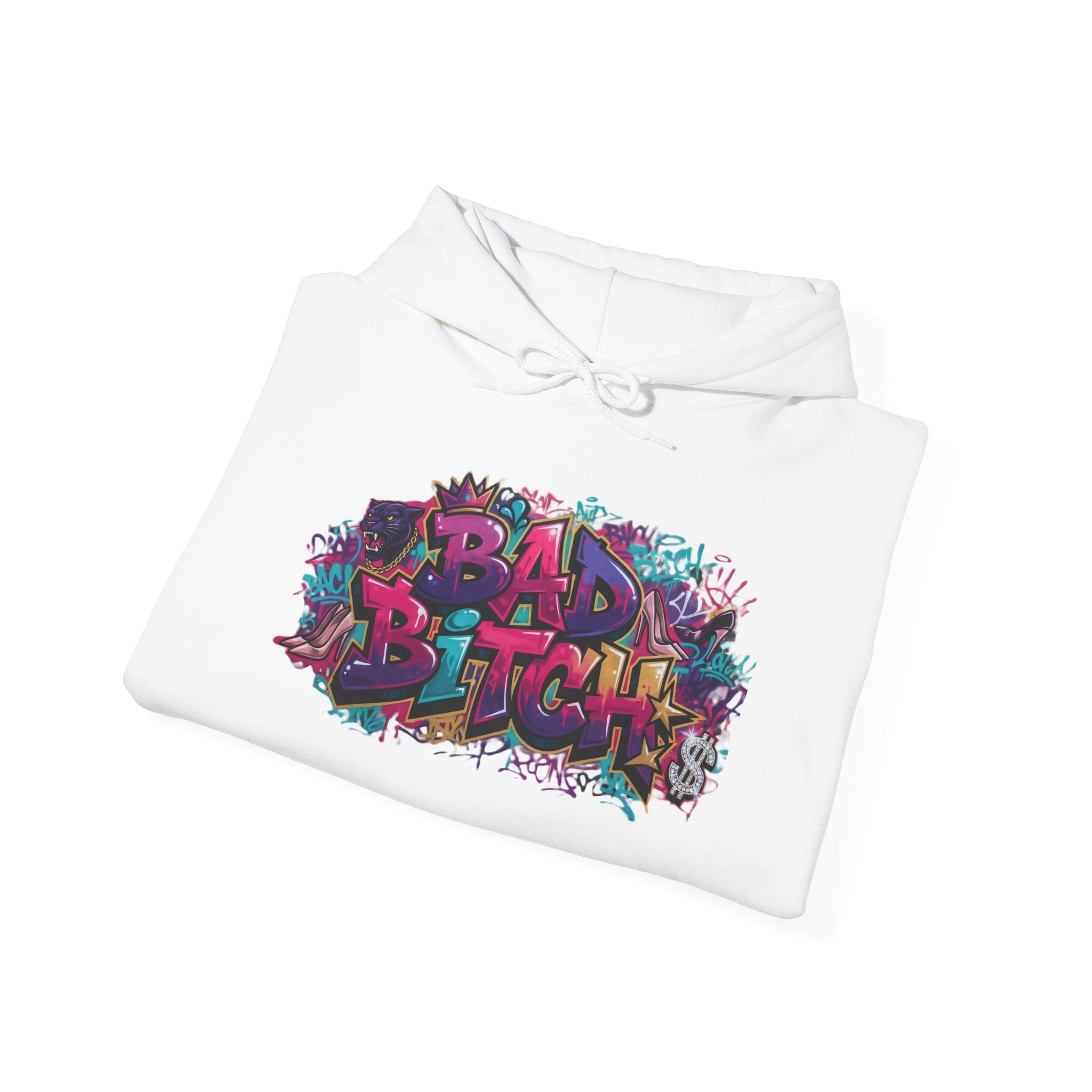 Graphic Hoodie — 'Bad Bitch' Colorful Graffiti Streetwear Pullover