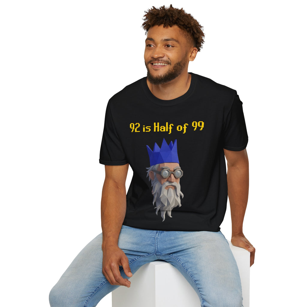 “92 is half of 99” Graphic T‑Shirt — Retro Pixel King Math Humor Tee