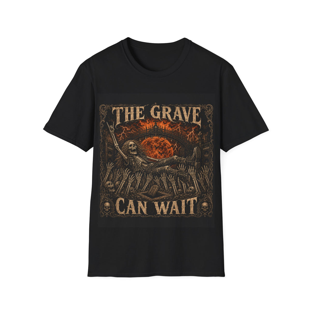 The Grave Can Wait T-Shirt — Vintage Skeleton Rock Gothic Tee