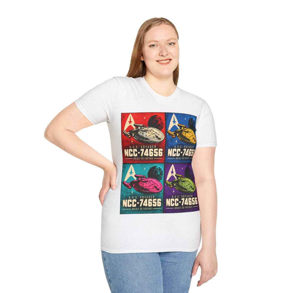 Starship Pop Art T-Shirt — U.S.S. Voyager NCC-74656 Retro Sci‑Fi Tee