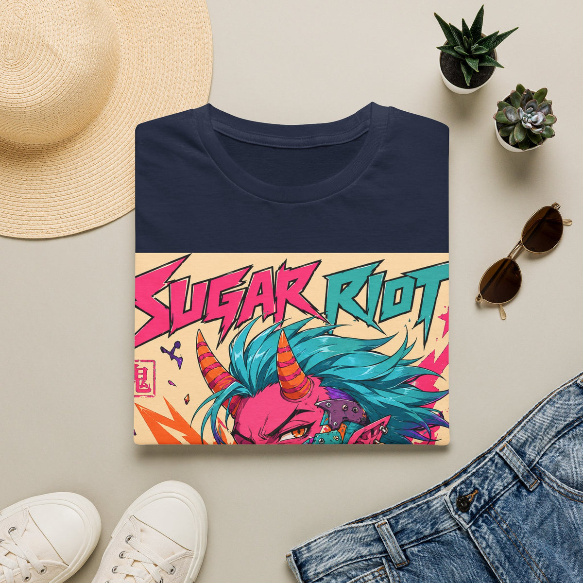 Sugar Riot T‑Shirt — Colorful Punk Unicorn Candy Skull Graphic Tee