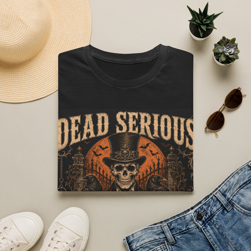 Halloween T-Shirt — "Dead Serious About Halloween" Skull & Pumpkin Vintage Design