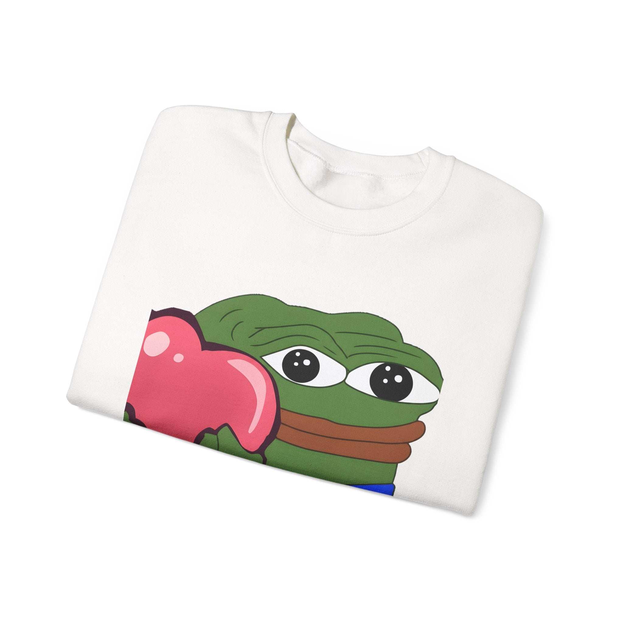 Pepe Heart Crewneck Sweatshirt - Cute Pepe Holding Pink Heart Graphic