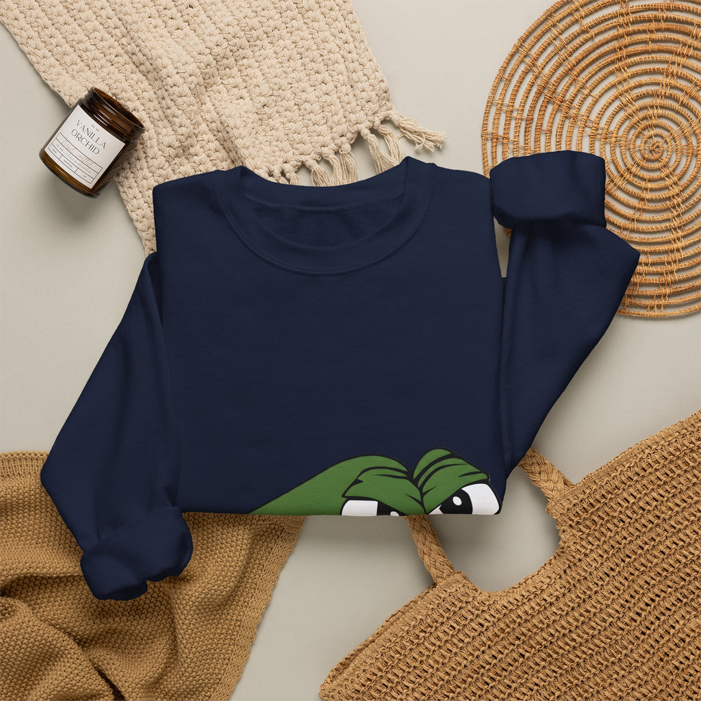 Pepe Meme Crewneck Sweatshirt — Grumpy Frog Graphic Pullover