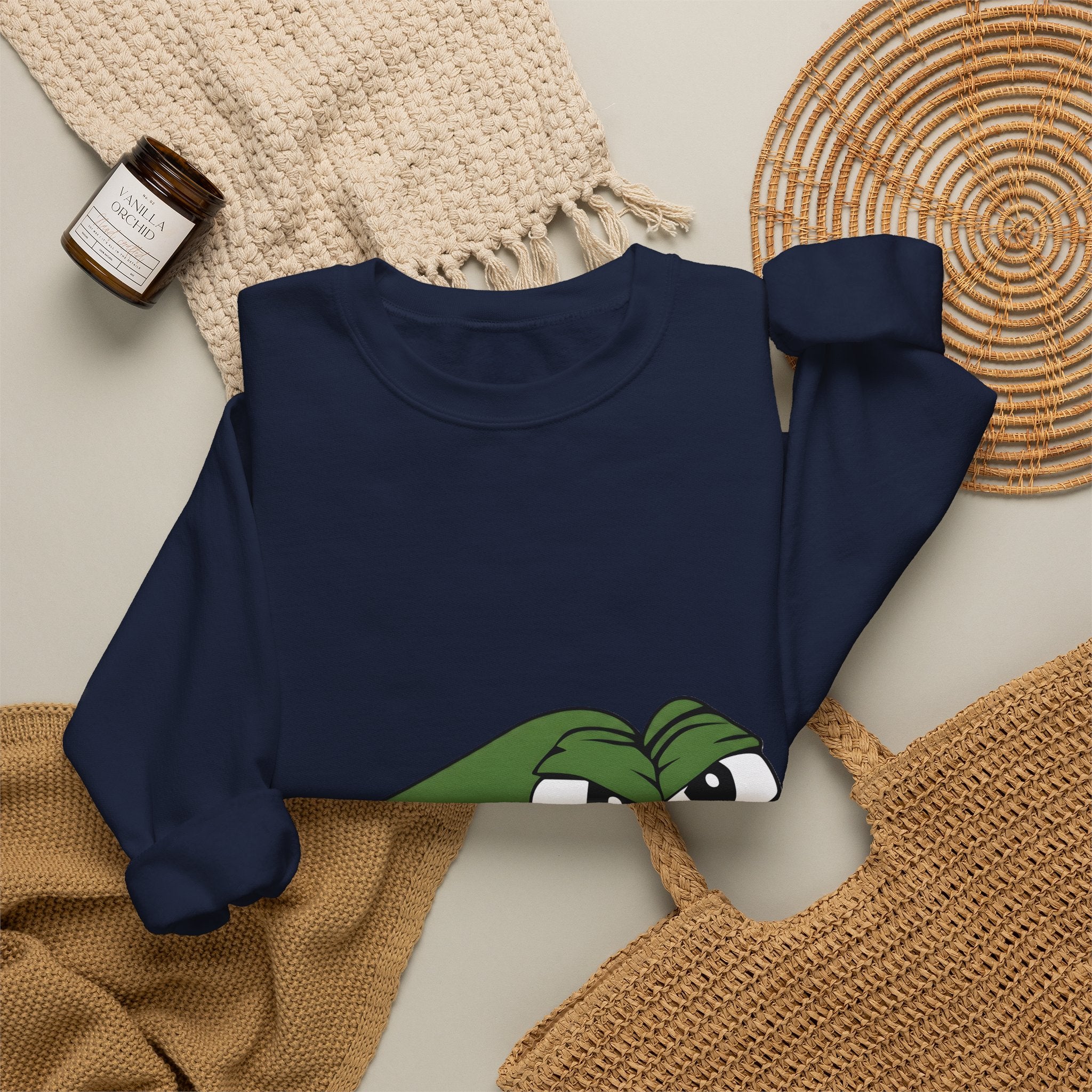 Pepe Meme Crewneck Sweatshirt — Grumpy Frog Graphic Pullover