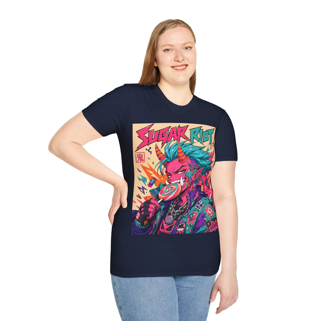 Sugar Riot T‑Shirt — Colorful Punk Unicorn Candy Skull Graphic Tee