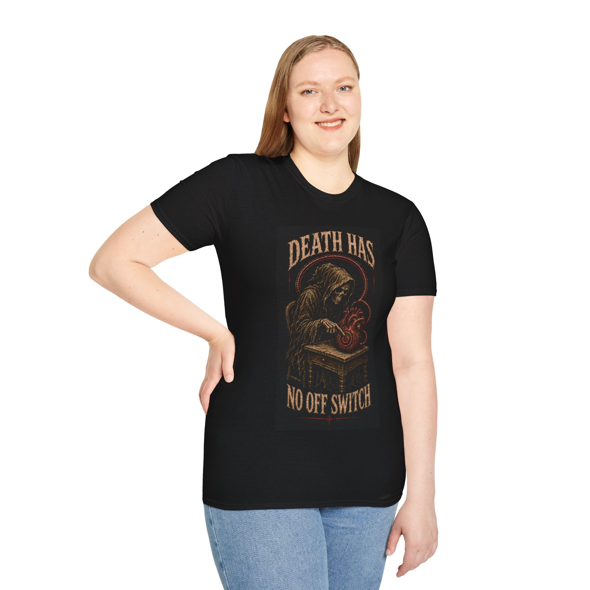 Death Has No Off Switch Graphic T-Shirt — Grim Reaper Vintage Dark Tee
