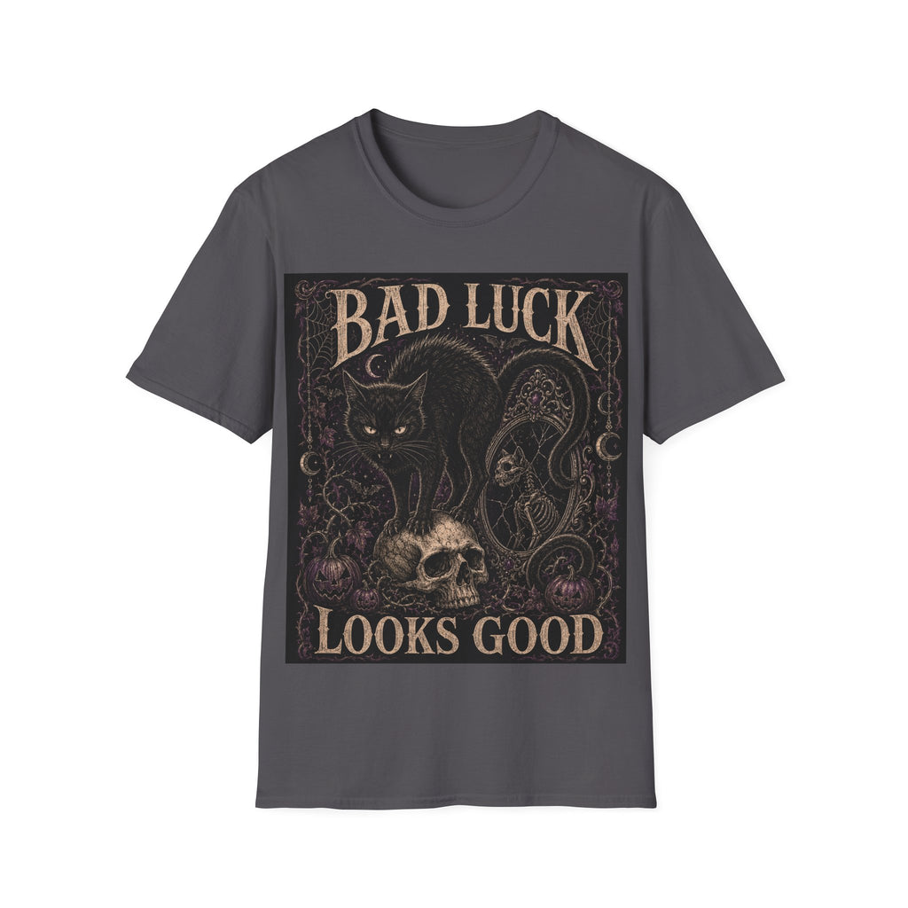 Bad Luck Black Cat Graphic T-Shirt — Gothic Skull Vintage Tattoo Tee