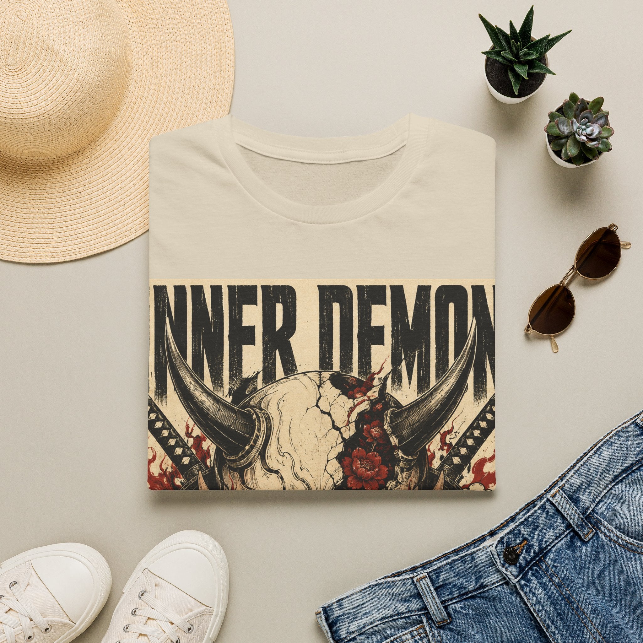 Inner Demon Graphic T-Shirt — Horror Skull Oni Design