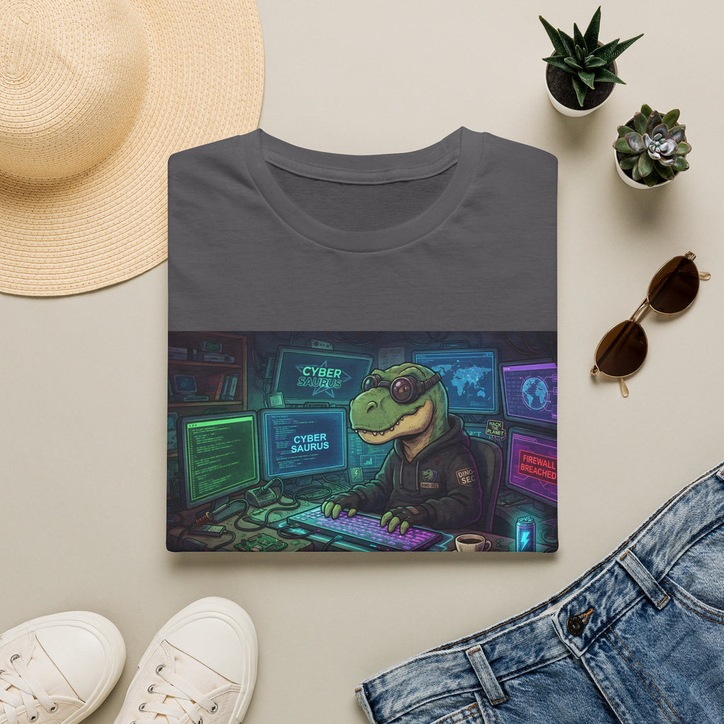 Cyber Saurus T‑Shirt — Retro Hacker Dinosaur Gaming Tee