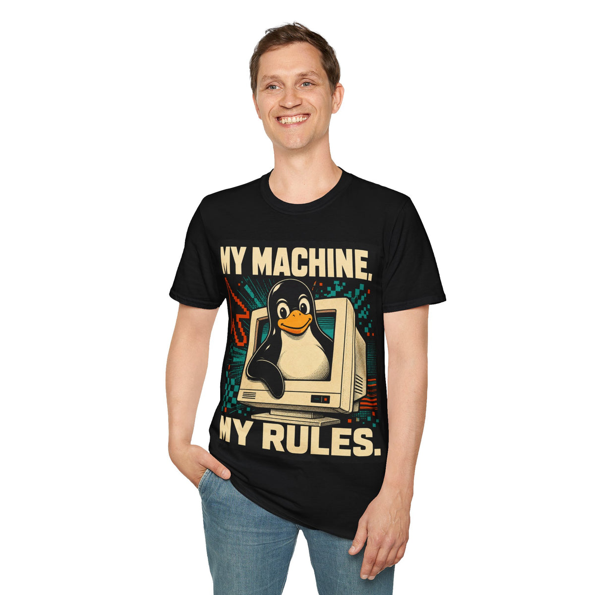 Retro Tux Penguin Tee — "My Machine, My Rules" Vintage Computer T-Shirt