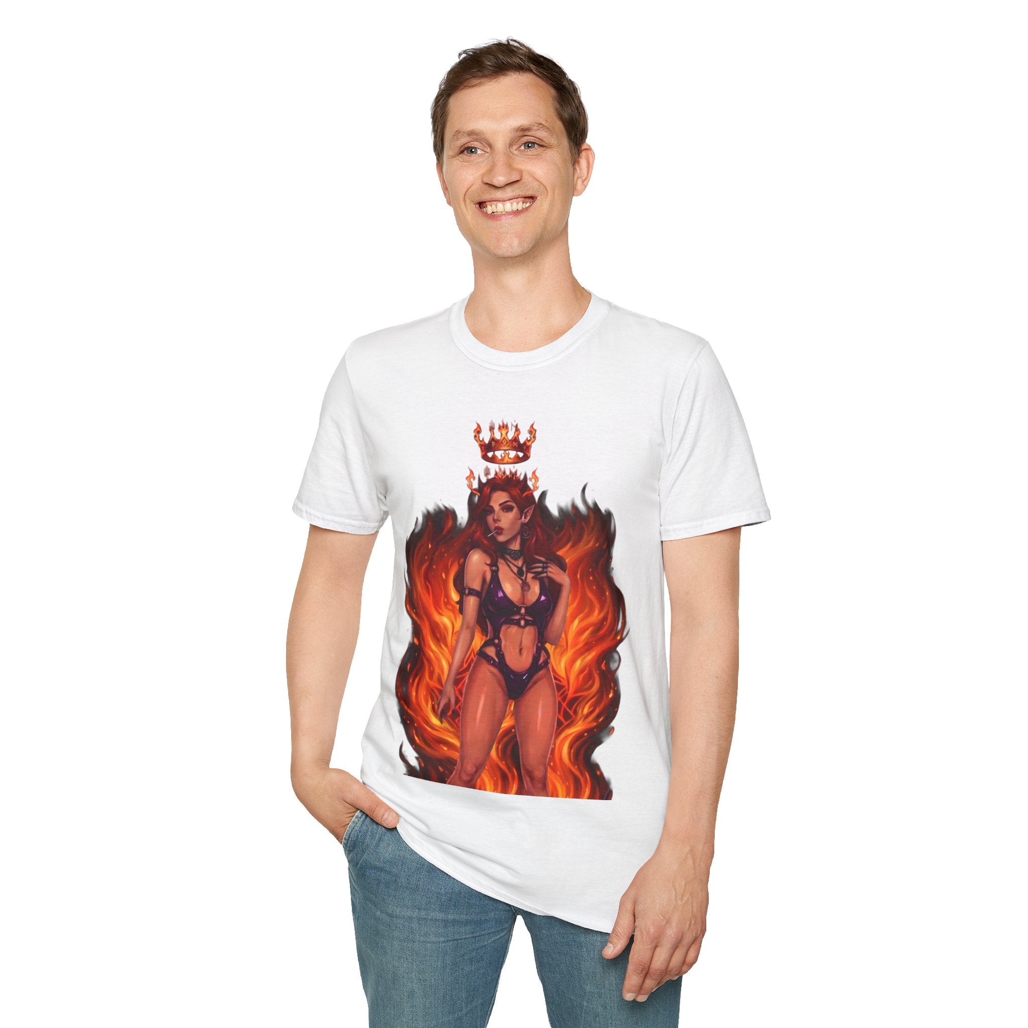 Flaming Witch Queen Graphic T-Shirt - Fire Witch Illustration Tee