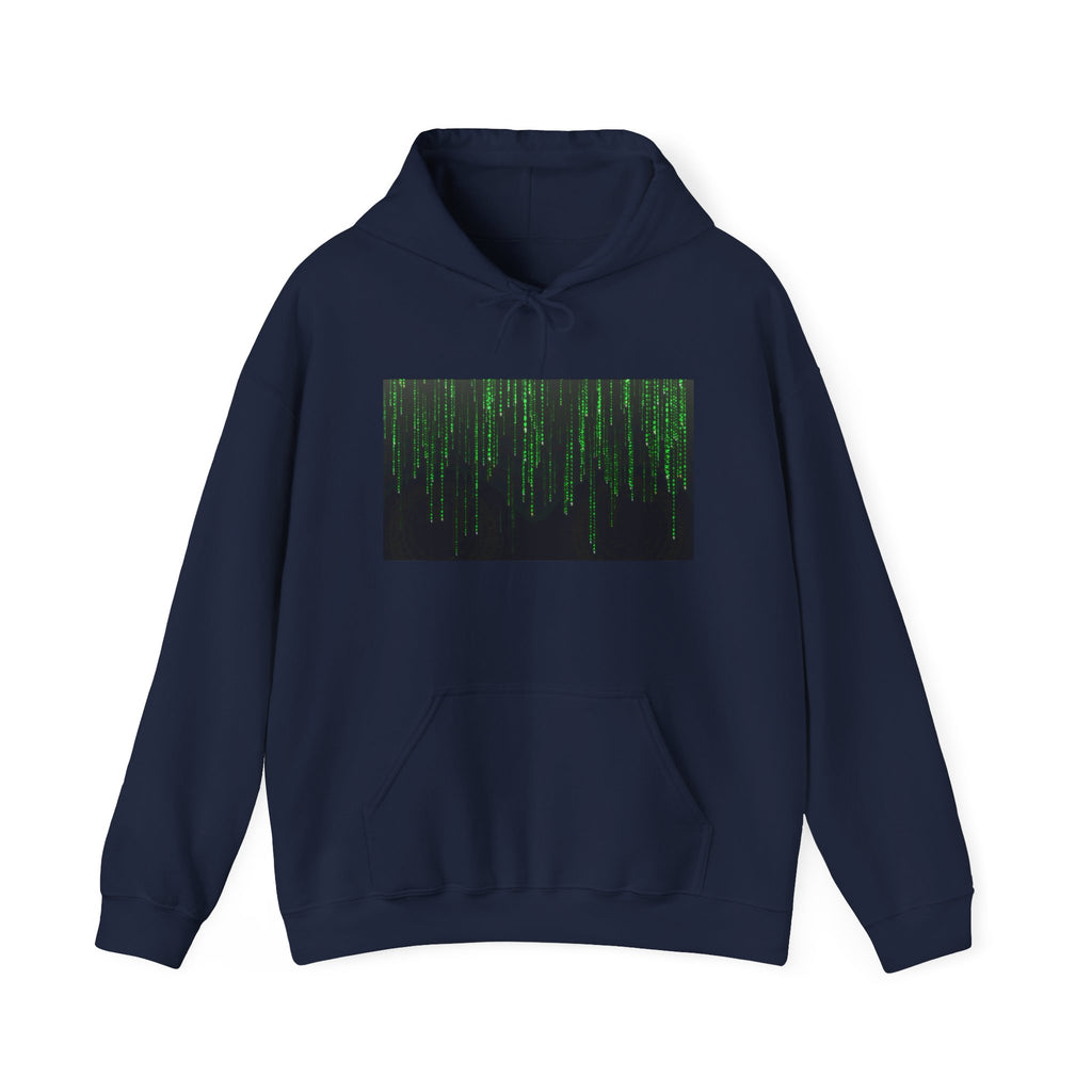 Matrix Code Hoodie — Green Digital Rain Graphic Sweatshirt