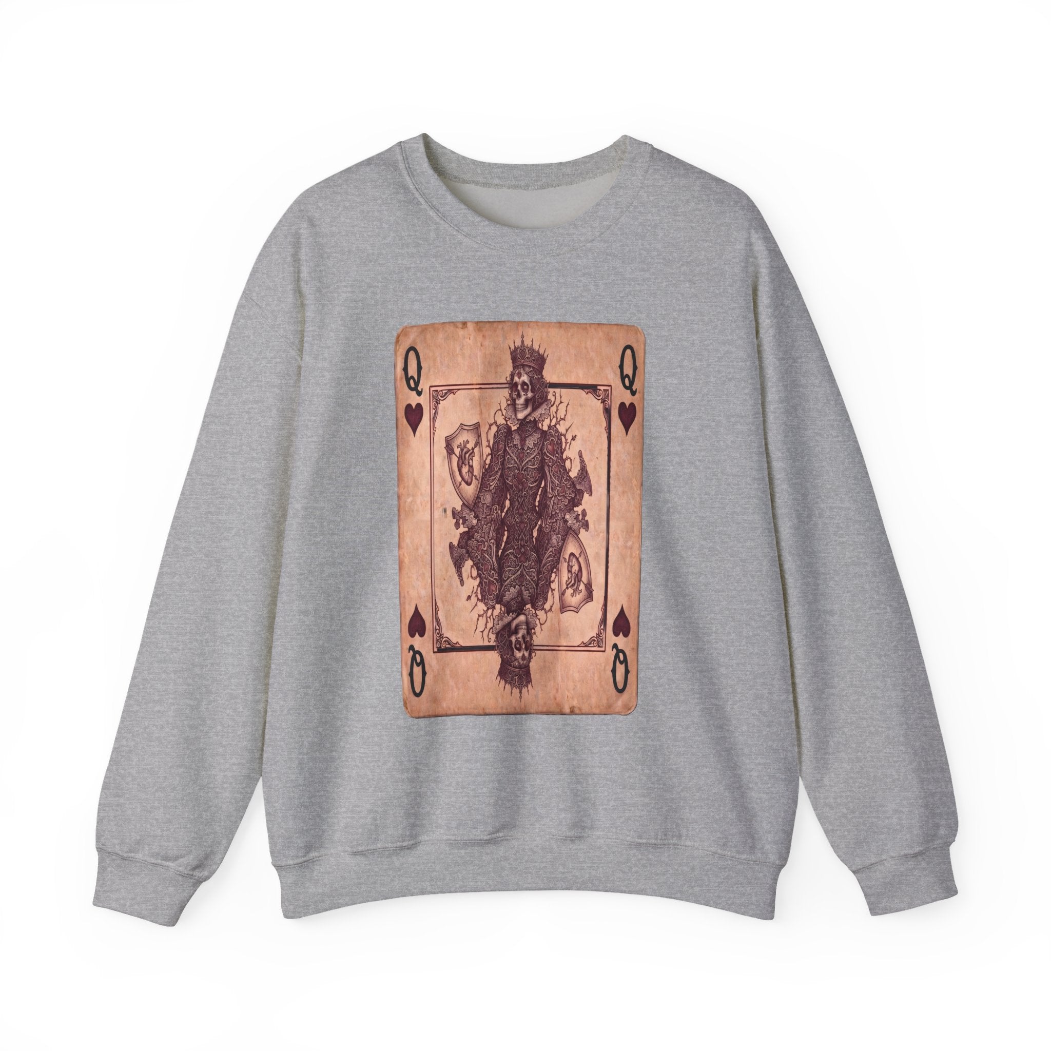 Queen of Hearts Playing Card Sweatshirt — Vintage Gothic Card Graphic