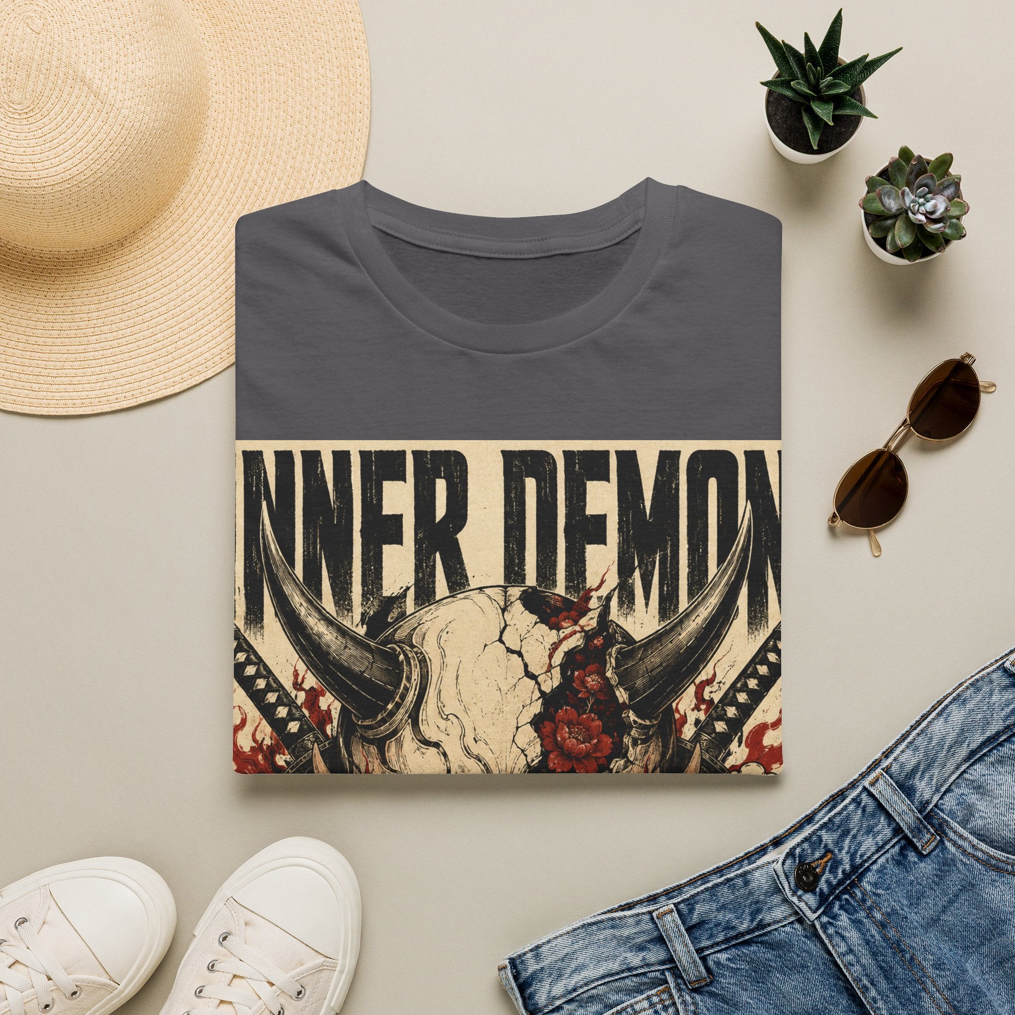 Inner Demon Graphic T-Shirt — Horror Skull Oni Design
