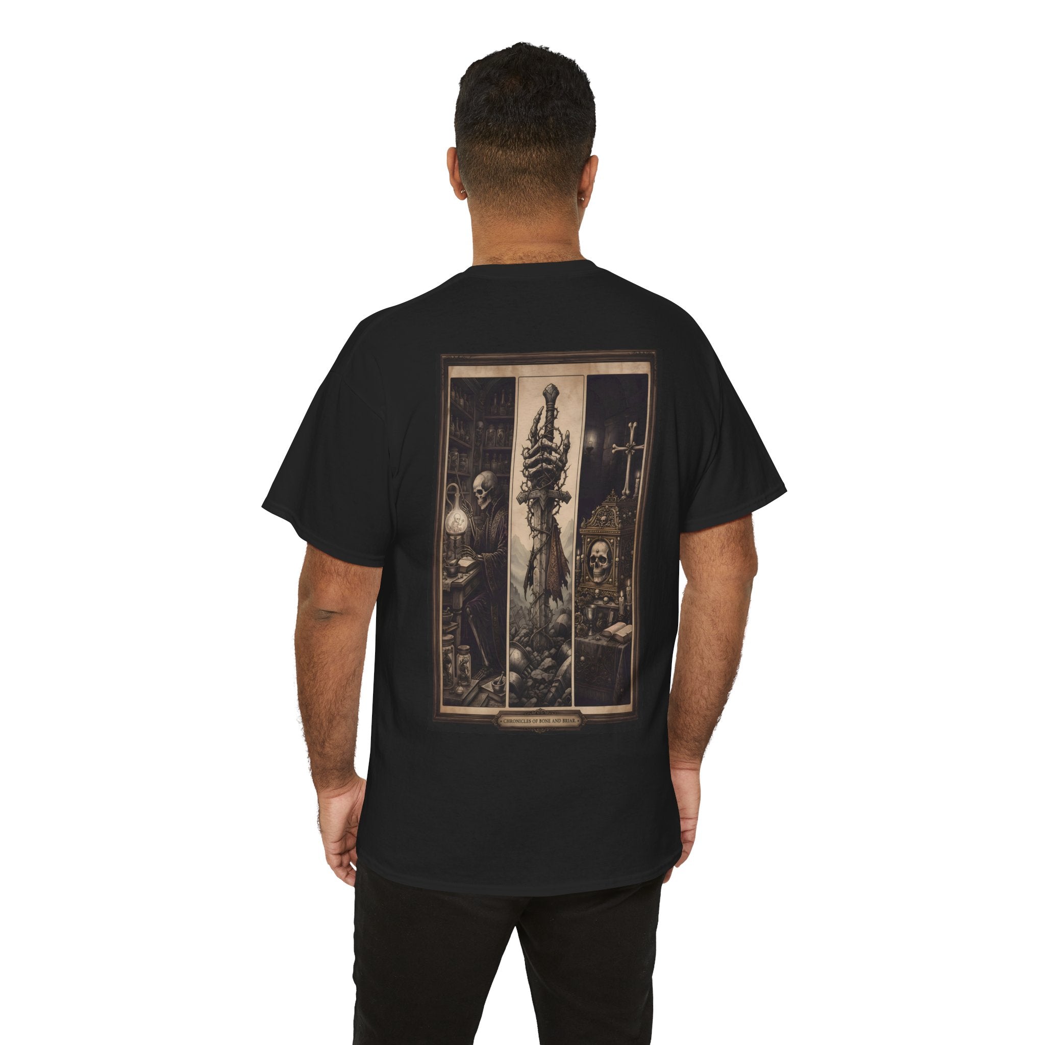 Gothic Triptych Tee — Dark Art Skeleton & Altar Graphic T-Shirt