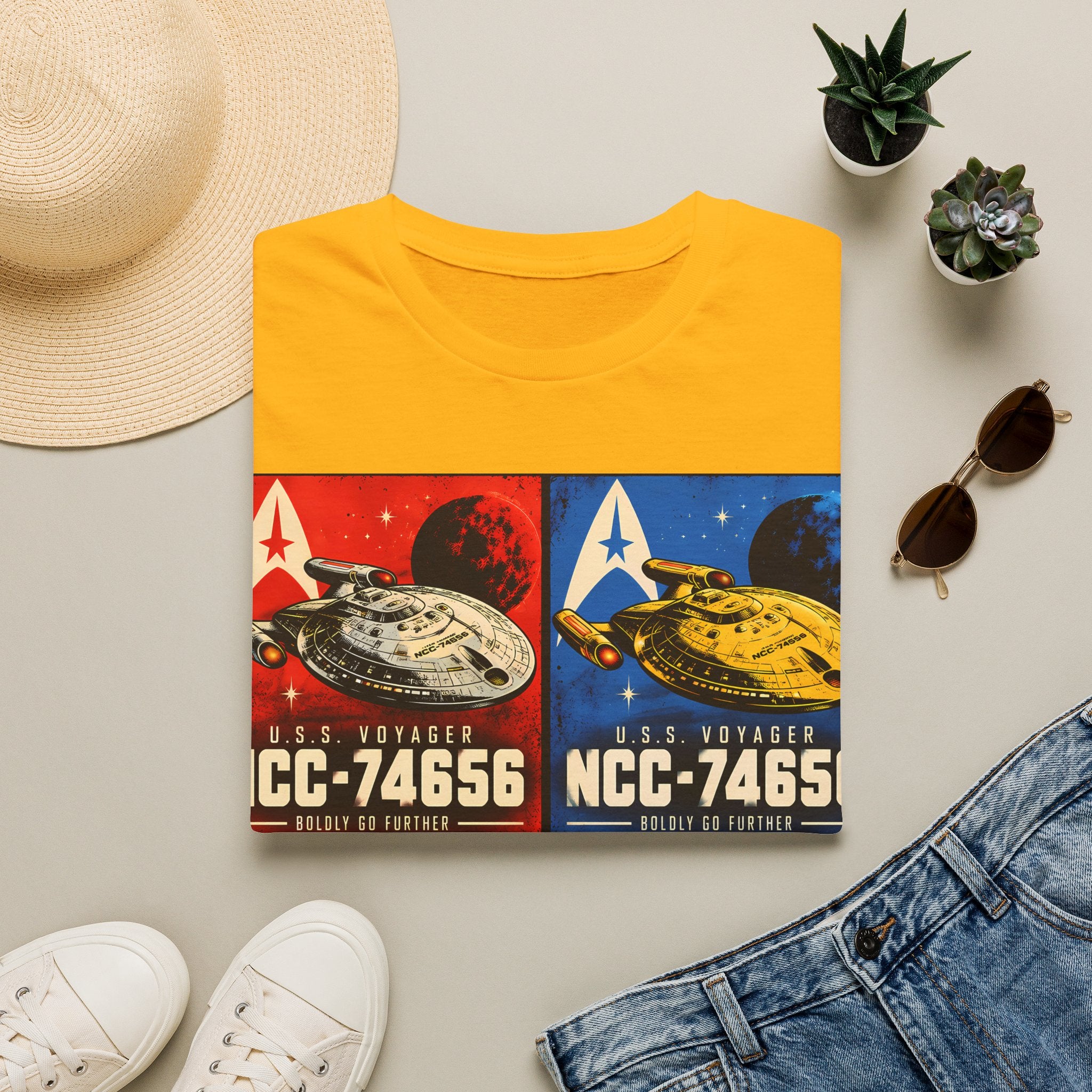 Starship Pop Art T-Shirt — U.S.S. Voyager NCC-74656 Retro Sci‑Fi Tee