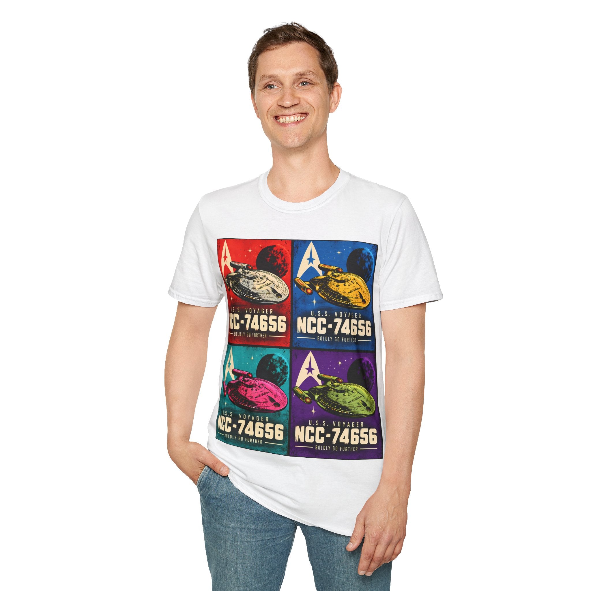 Starship Pop Art T-Shirt — U.S.S. Voyager NCC-74656 Retro Sci‑Fi Tee