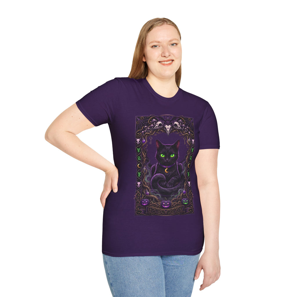 Mystic Green-Eyed Cat Tee - Gothic Occult Cat Graphic T-Shirt