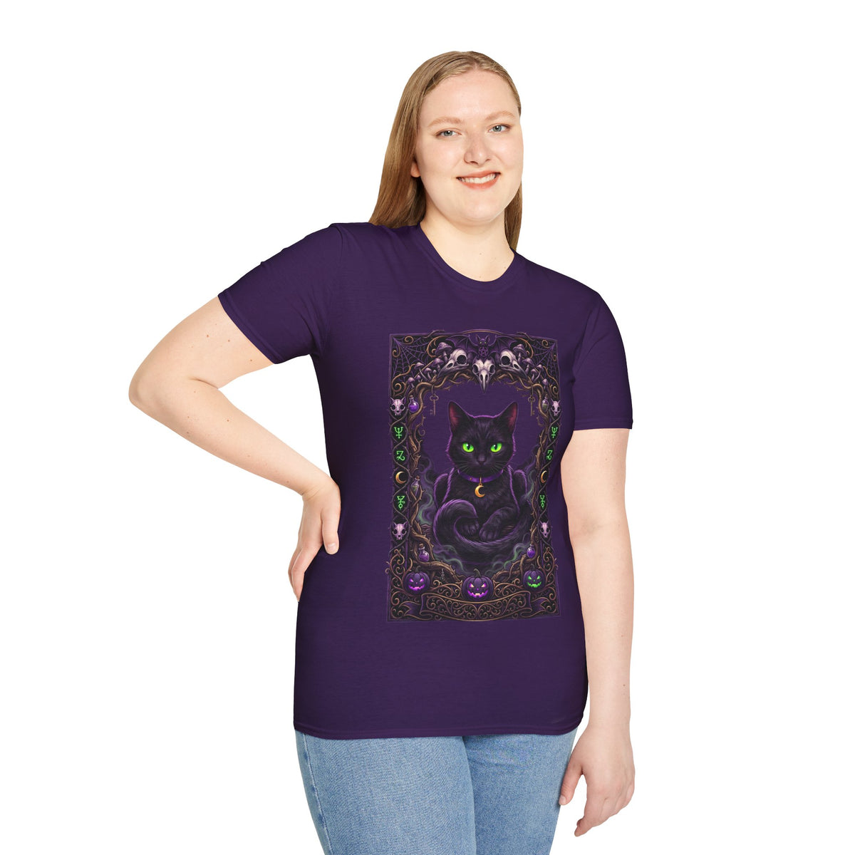 Mystic Green-Eyed Cat Tee - Gothic Occult Cat Graphic T-Shirt