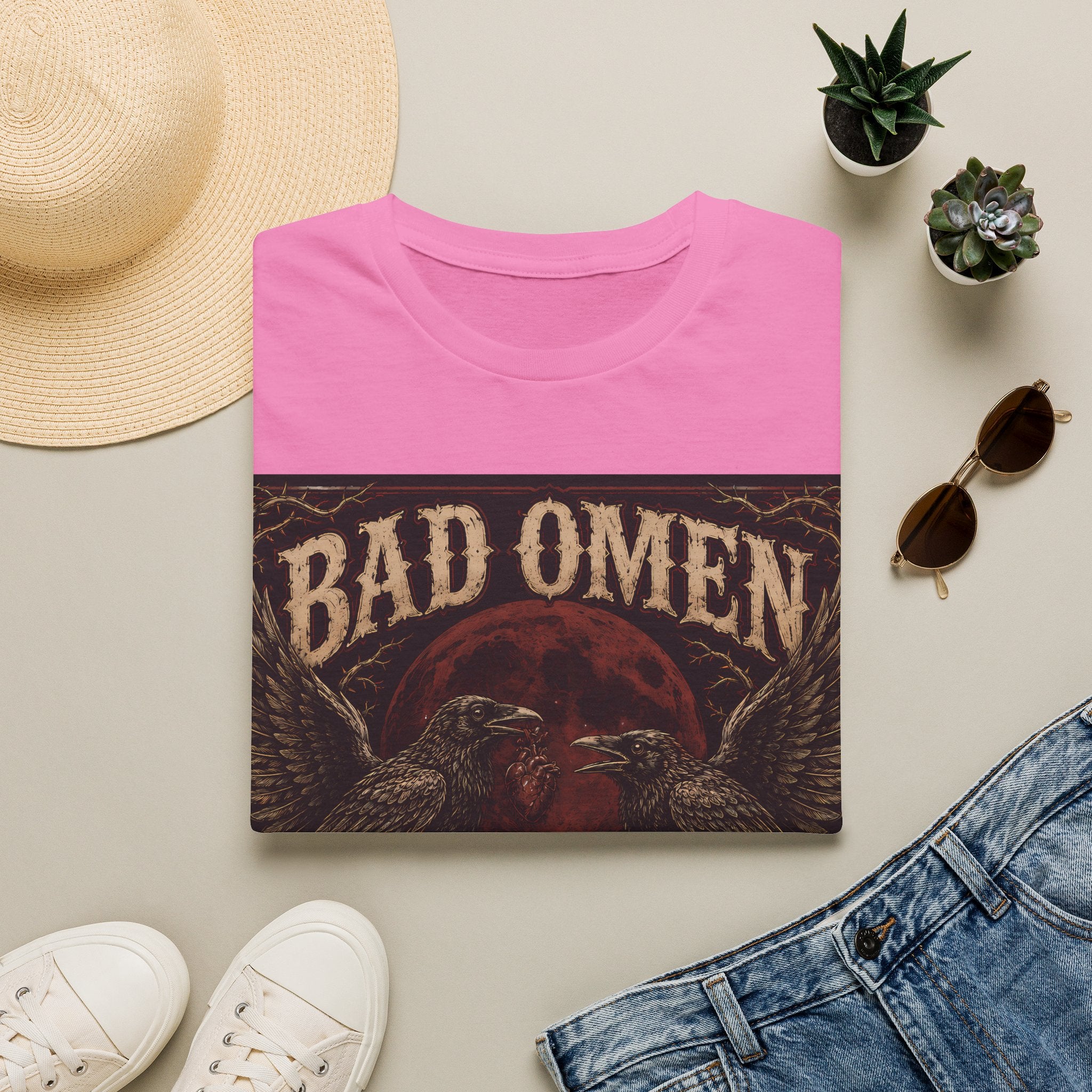 Bad Omen Graphic T‑Shirt — Gothic Raven Skeleton Retro Band Tee