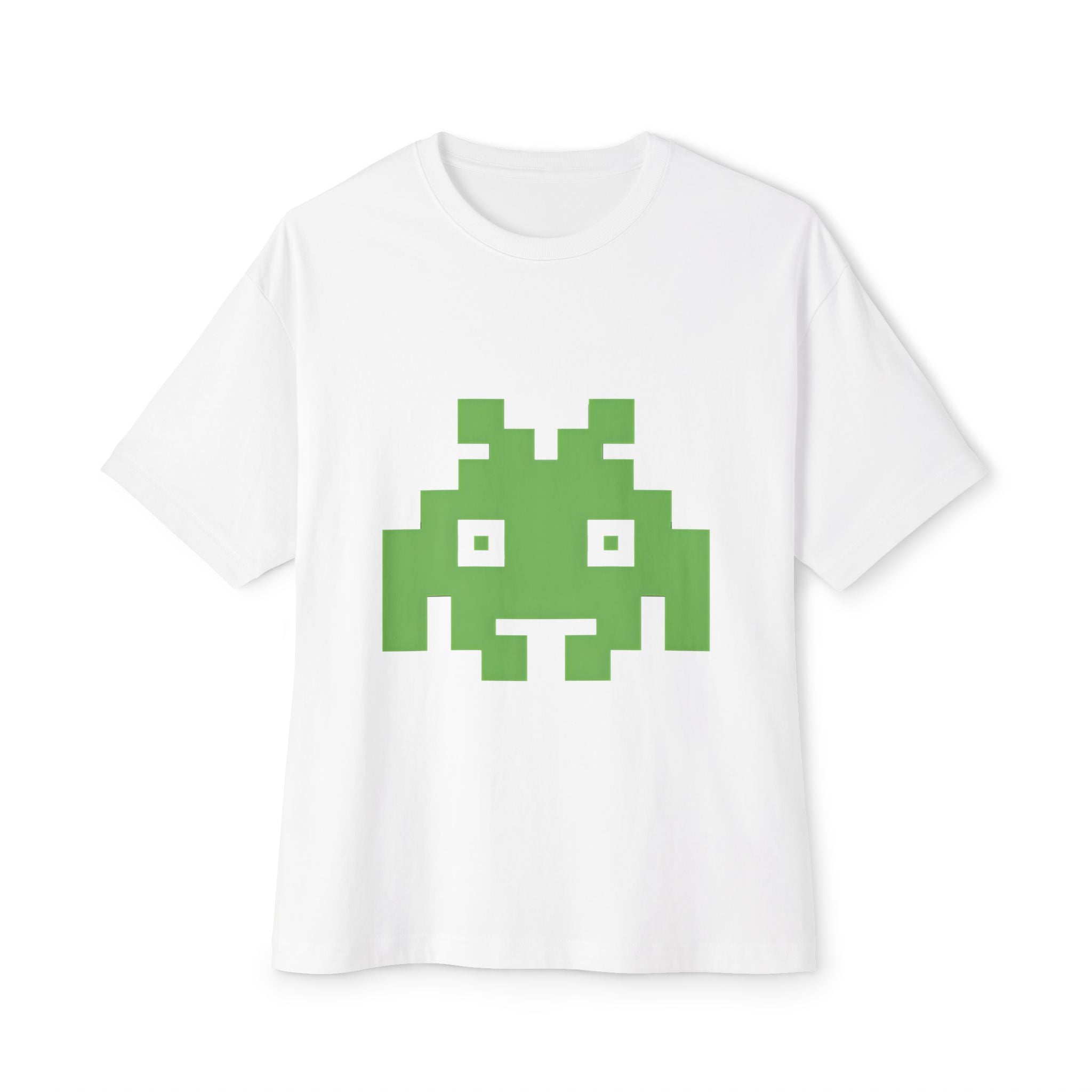 Retro Pixel Alien Tee — Green 8-Bit Gamer Graphic Shirt