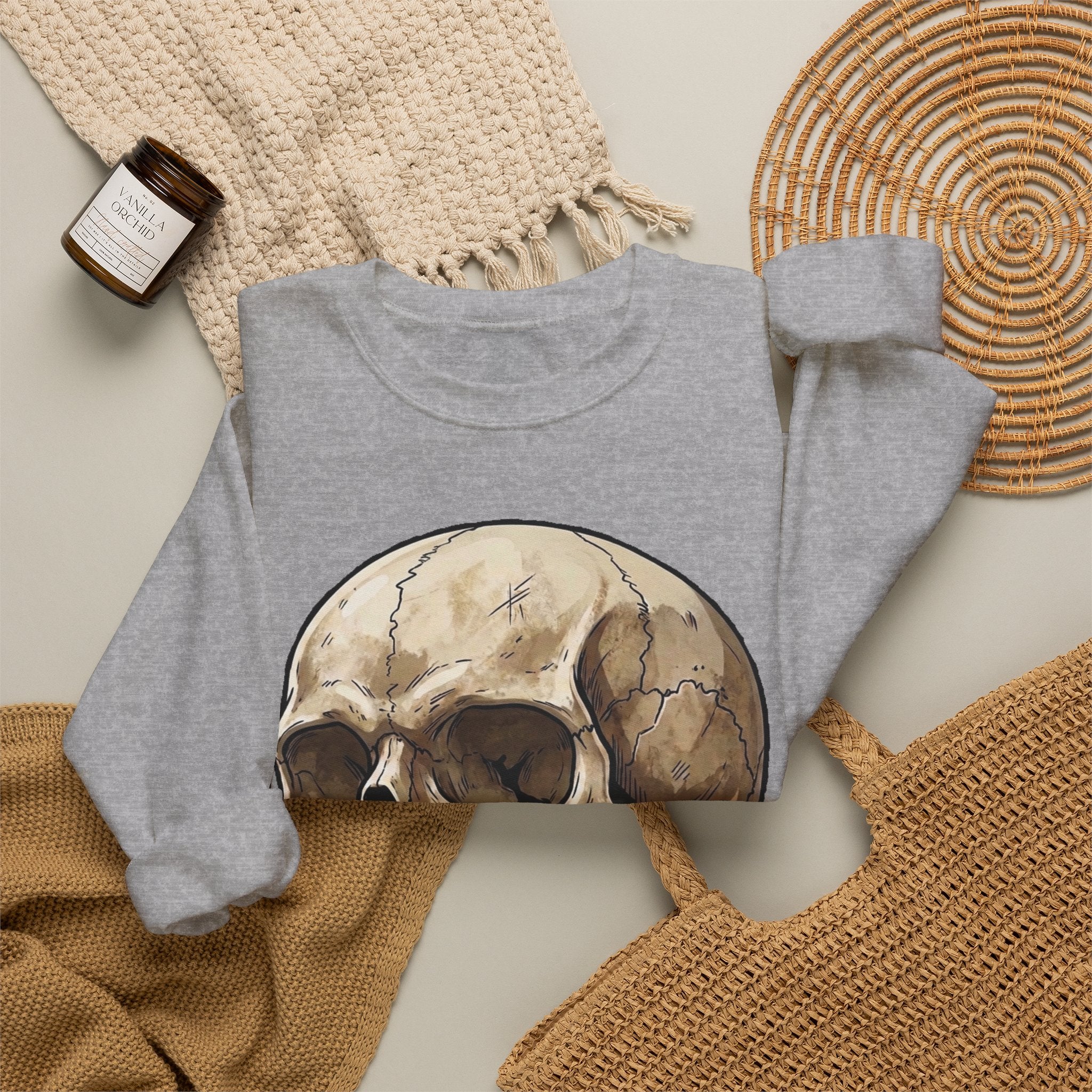 Skull Art Crewneck Sweatshirt — Vintage Anatomical Skull Graphic