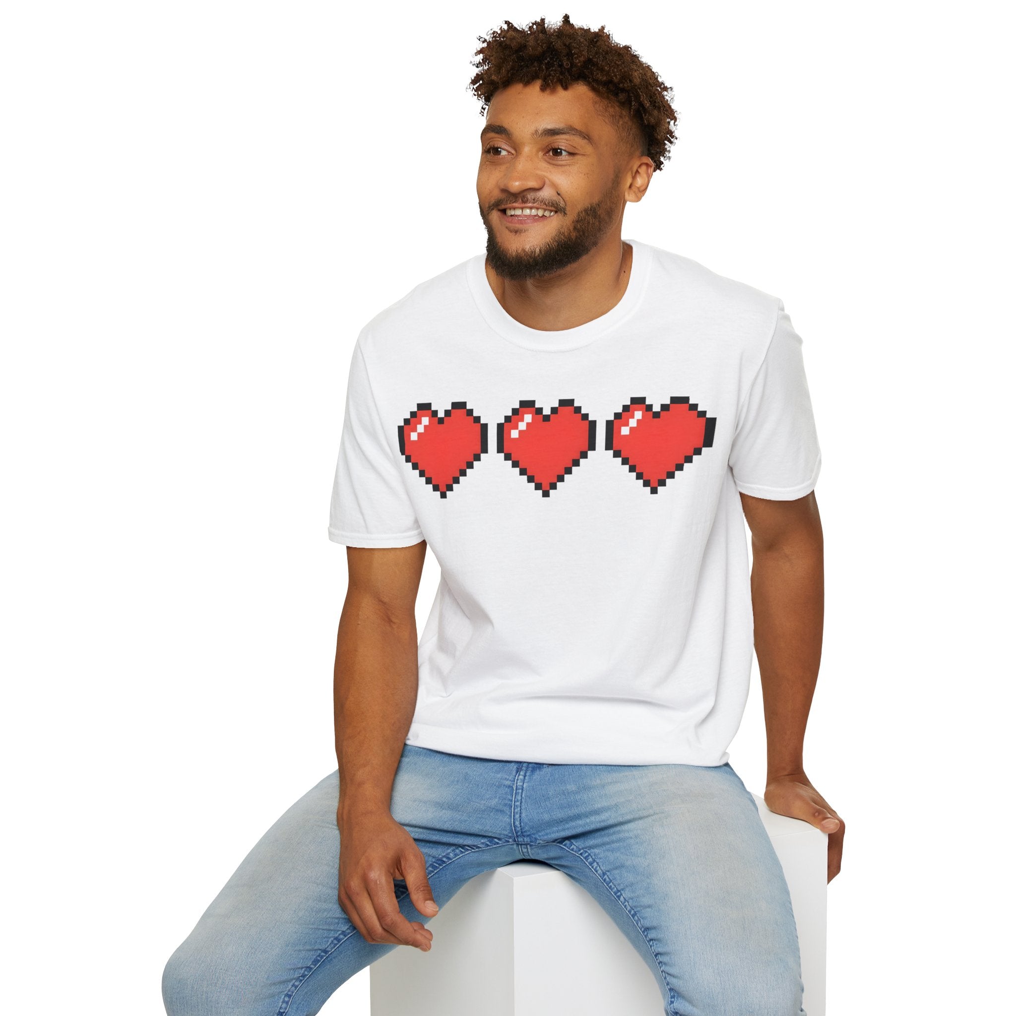 Pixel Heart T-Shirt — Retro 8-Bit Hearts Tee for Gamers & Couples