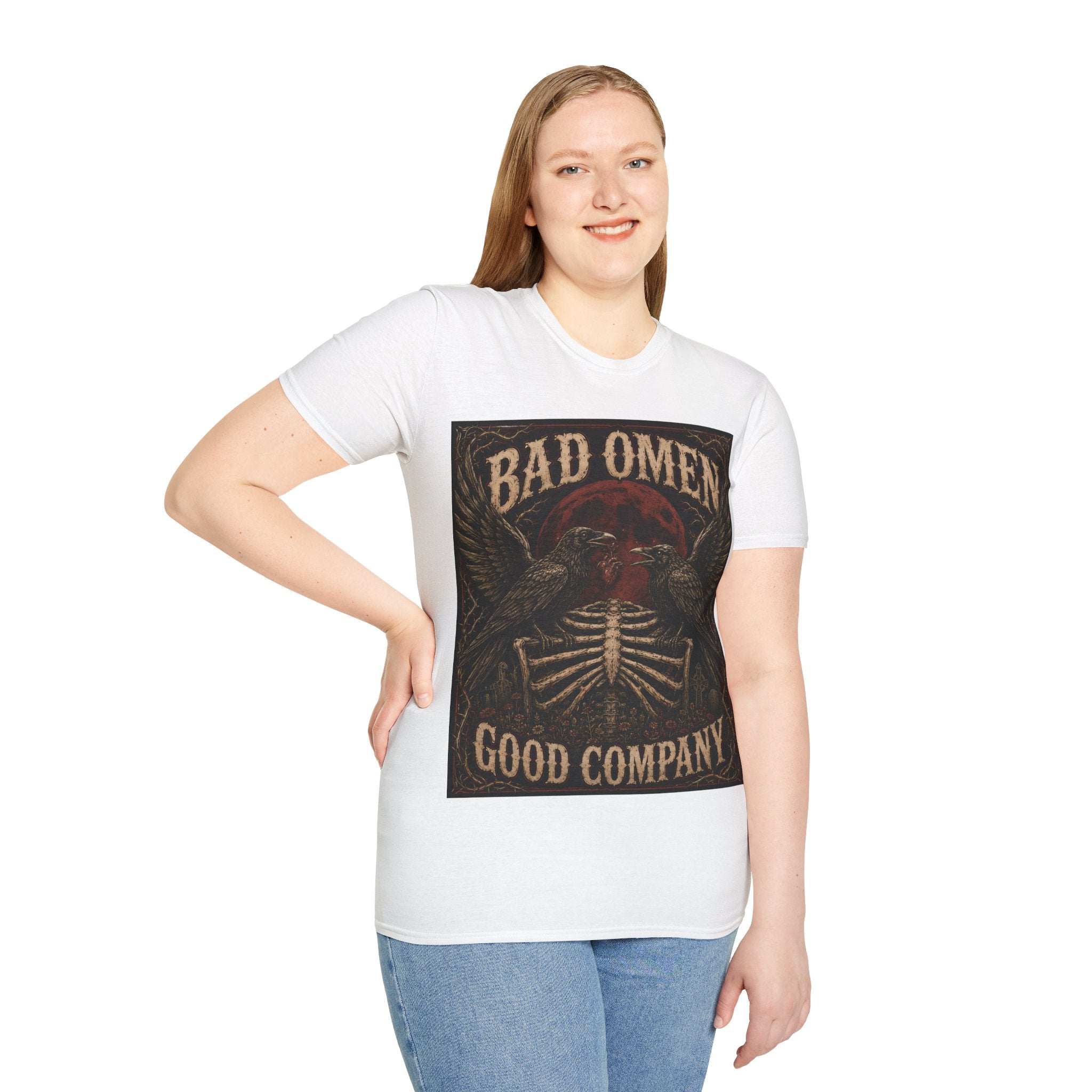 Bad Omen Graphic T‑Shirt — Gothic Raven Skeleton Retro Band Tee
