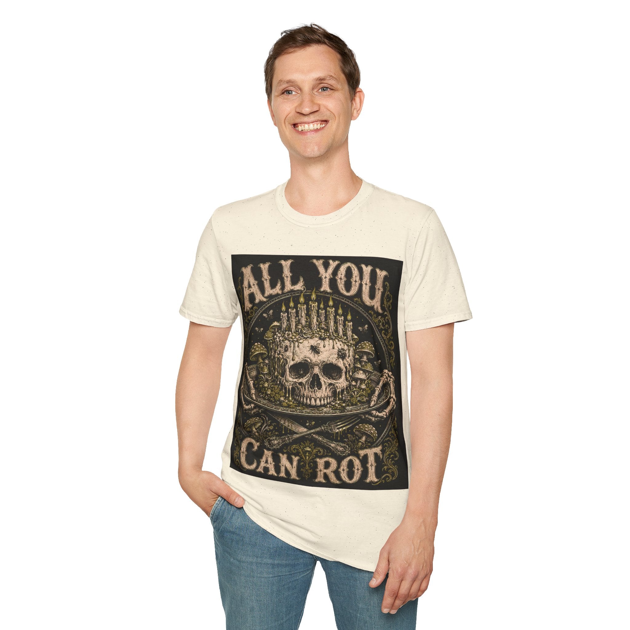 Skull Candle Crown T‑Shirt — "All You Can Rot" Vintage Gothic Tee