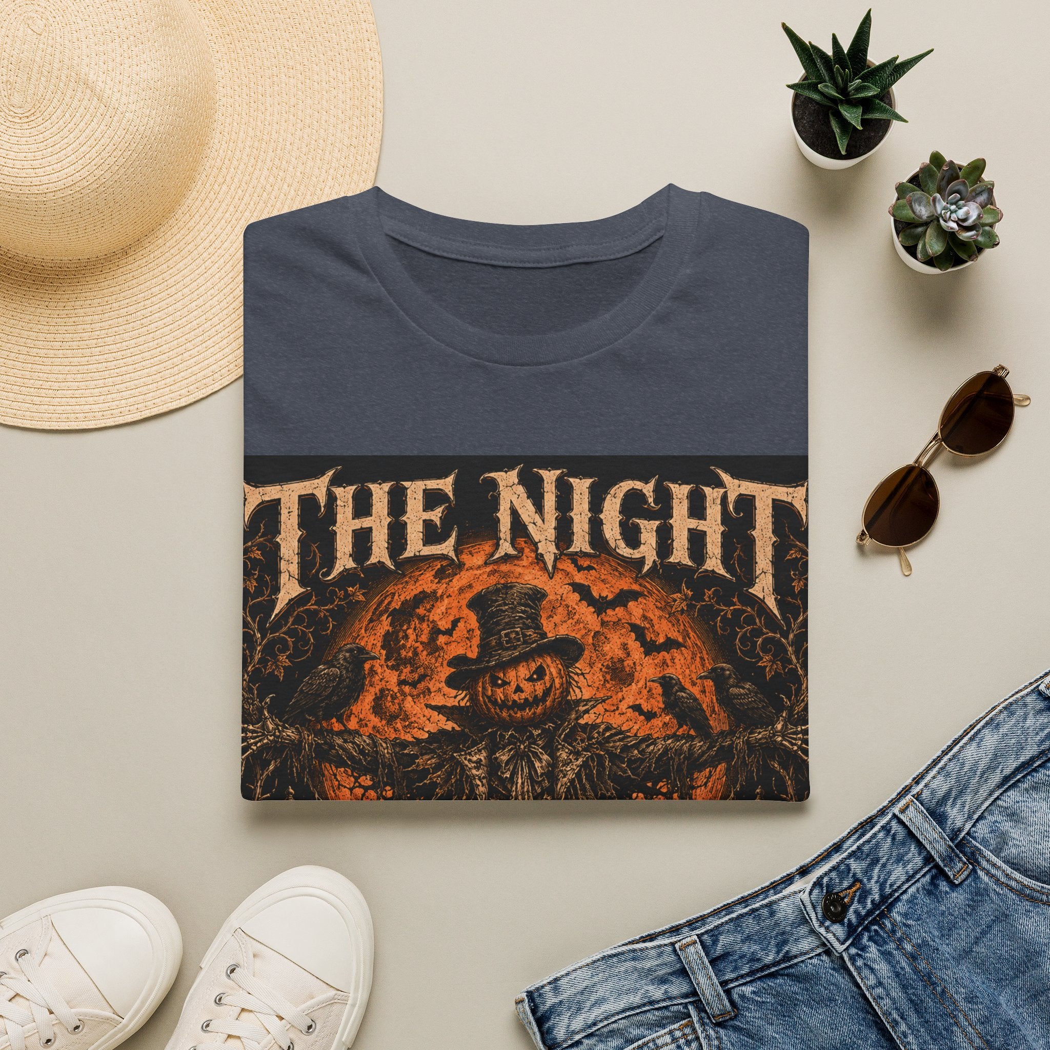 Halloween Scarecrow T-Shirt — "The Night Belongs To" Spooky Pumpkin Graphic