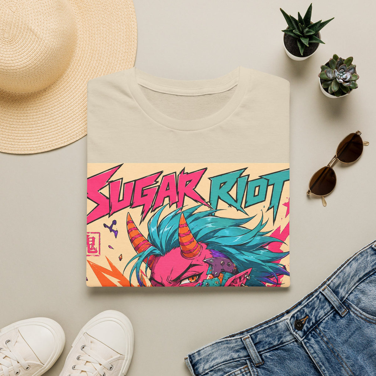 Sugar Riot T‑Shirt — Colorful Punk Unicorn Candy Skull Graphic Tee