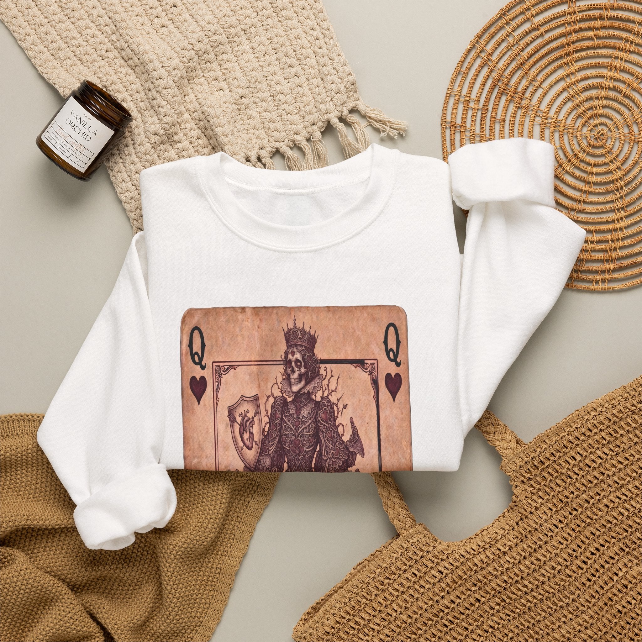 Queen of Hearts Playing Card Sweatshirt — Vintage Gothic Card Graphic