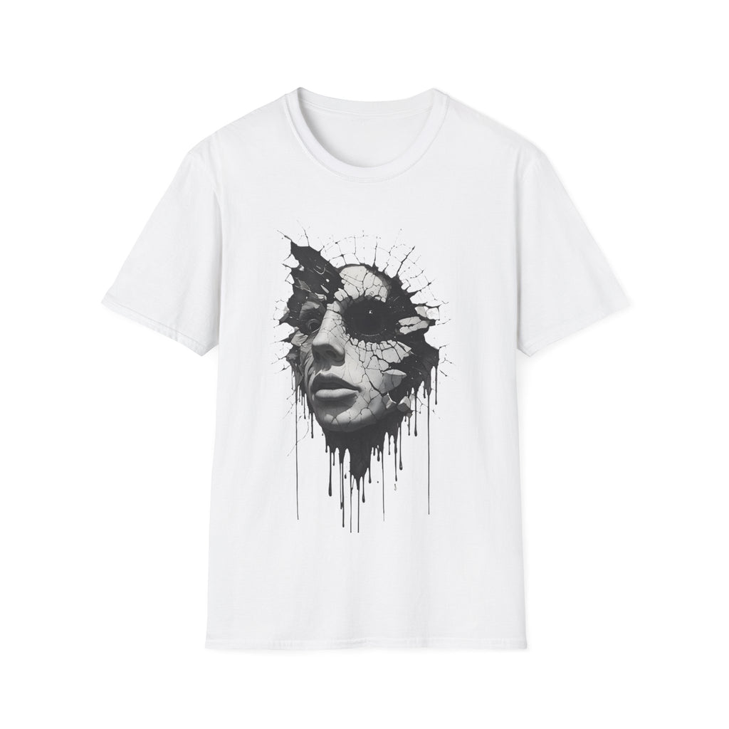 Abstract Shattered Face T-Shirt — Monochrome Drip Art Tee