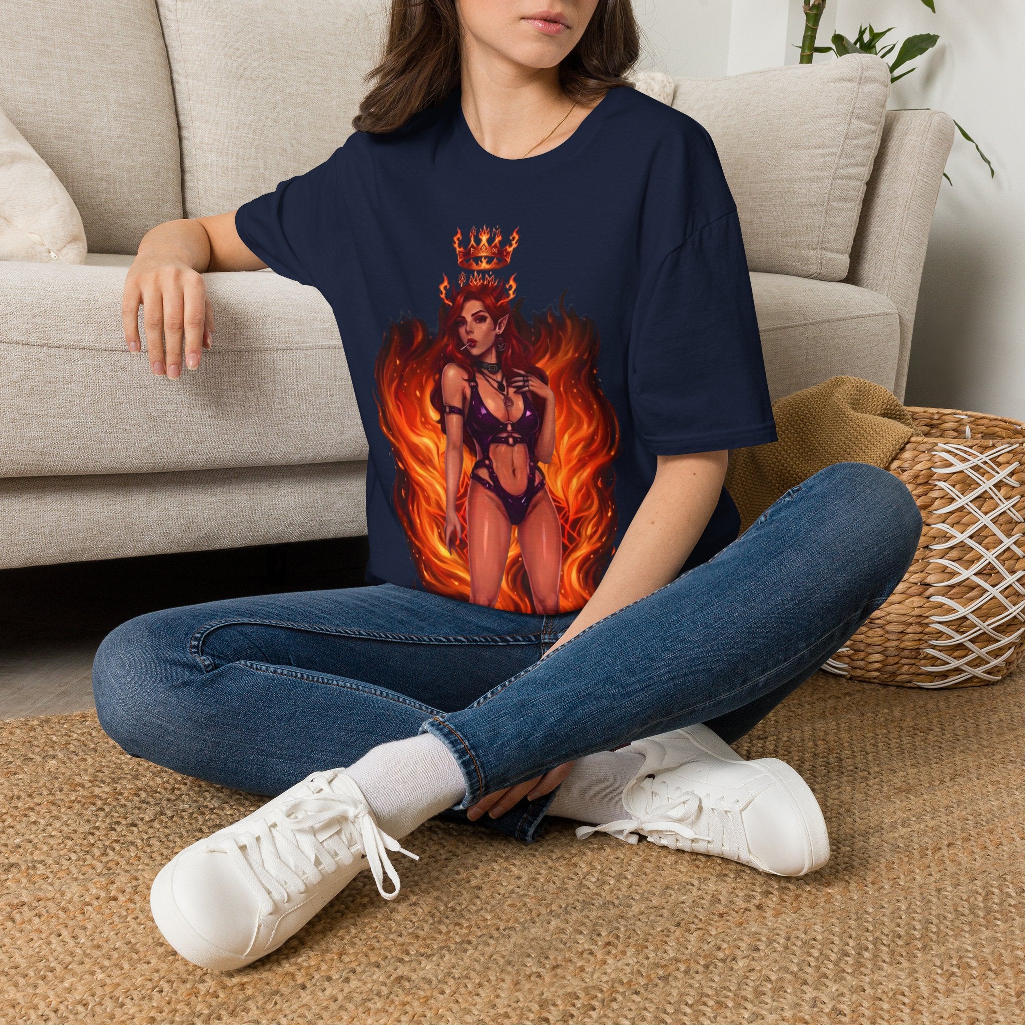Flaming Witch Queen Graphic T-Shirt - Fire Witch Illustration Tee